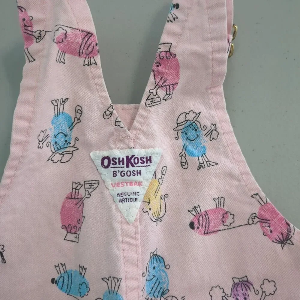 Vintage OshKosh B'Gosh overalls 6-9 Months Baby Buggy Ballons Finger Print peopl
